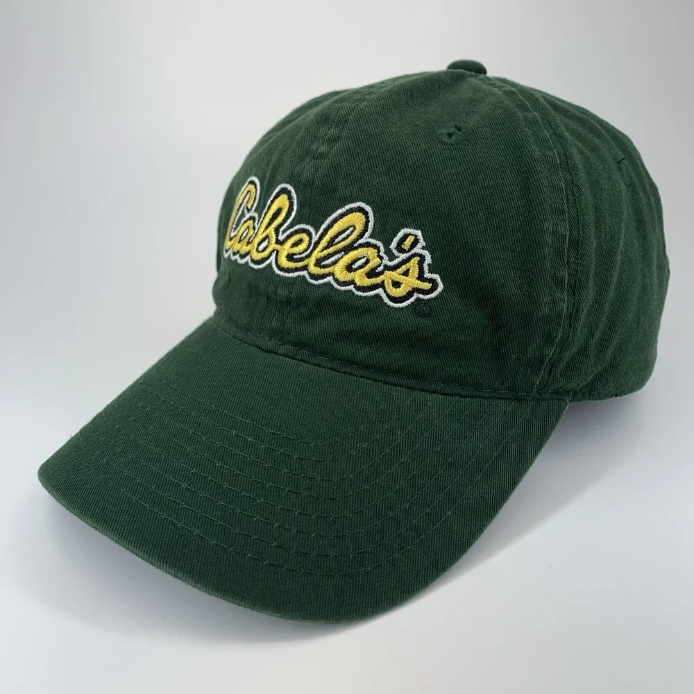Cabela's Hat Dark Green Yellow Logo Adjustable Strap OSFM Baseball Cap